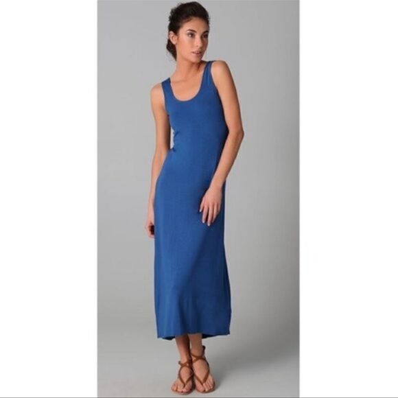 Vince Sleeveless Tank Dress Scoop Neck Navy Midi Jersey Knit Viscose Size Small - Picture 8 of 9